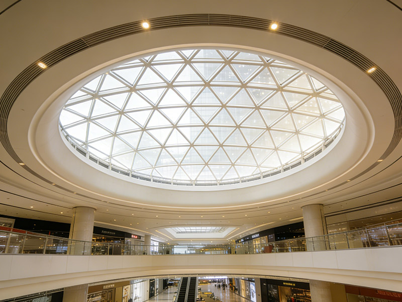 Эффективный и эстетичный стеклянный купол торгового центра