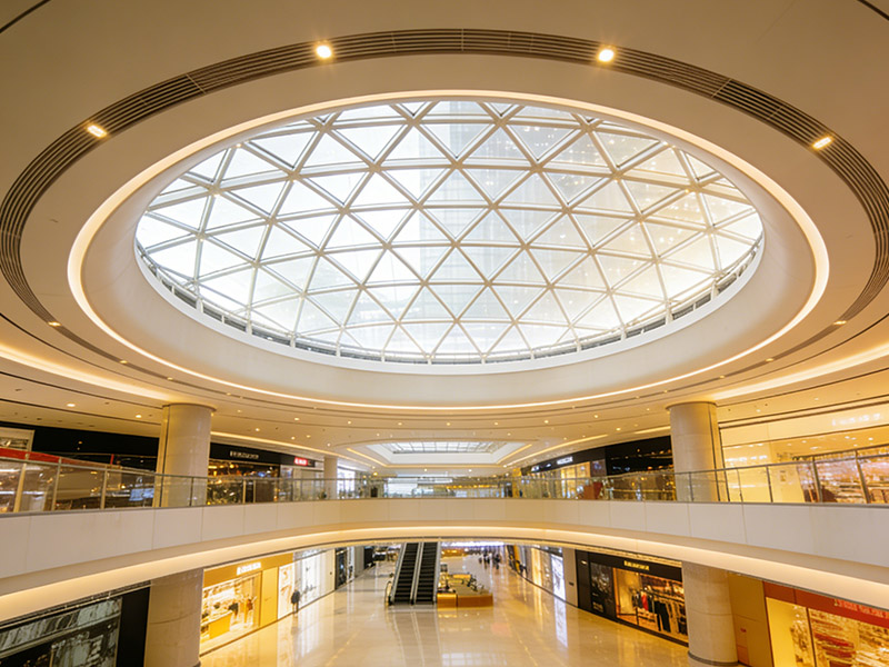 Эффективный и эстетичный стеклянный купол торгового центра